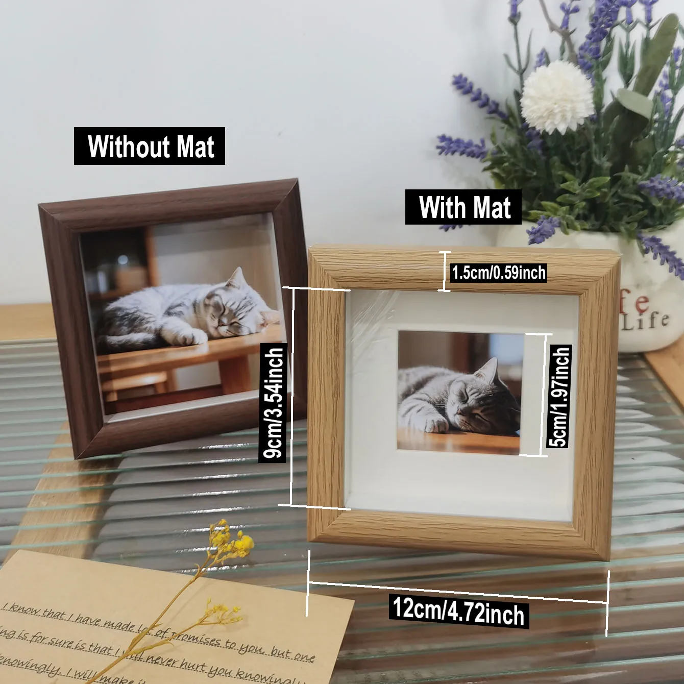 Mini Photo Shadow Box Frame 1.5cm Hidden Layer 10x10cm Desk & Wall Decor Compact Memory Keepsake Gift for Loved Ones/Pets