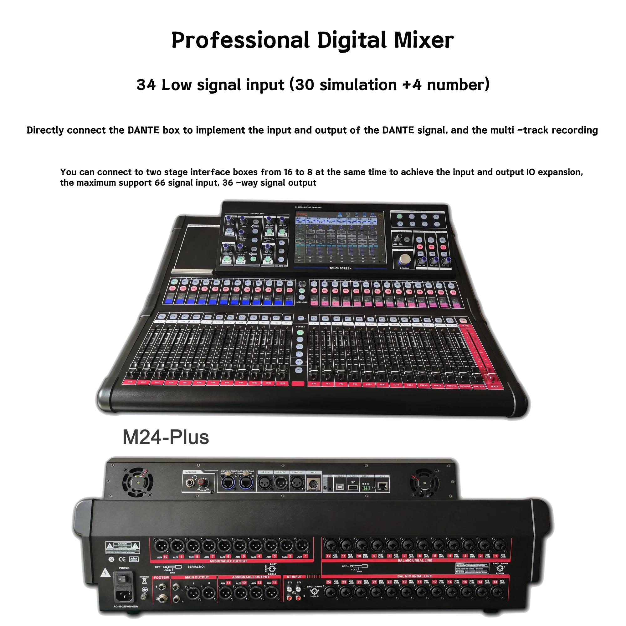 M24-Plus Mixage numérique professionnel Mélangeur audio 34 canaux Enregistrement  multipiste Console DJ Système de carte son audio Haut-parleur Subwoofer  Système de contrôle du son avant - AliExpress