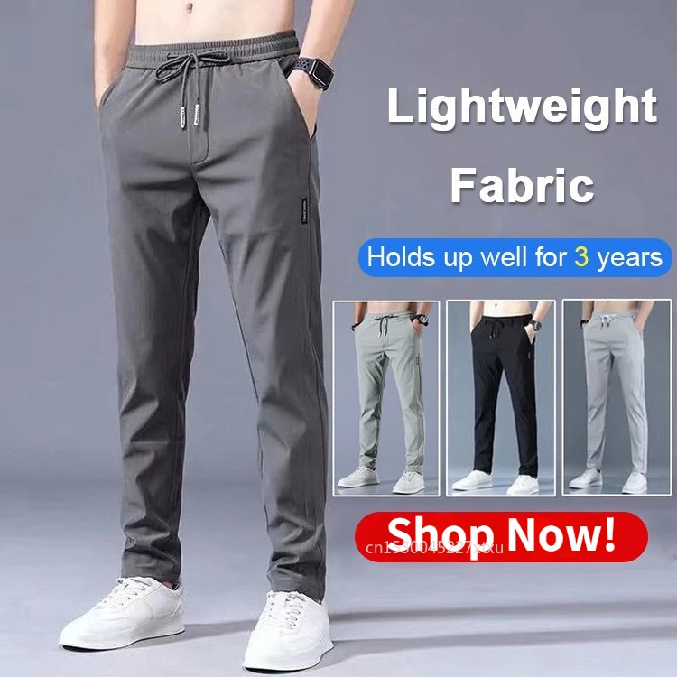 Men Fast Dry Stretch Pants Ice Silk Trousers Solid Color Mid-Waist Loose Breathable Straight-Leg Casual Pants Thin Sports sport jogging trousers fashion pants