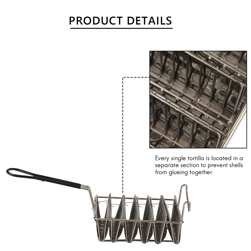 Taco Fryer Basket, Taco Shell Fryer, Holds 6 Shells Deep Fryer Holders Basket With Grip Handle Holder Stand