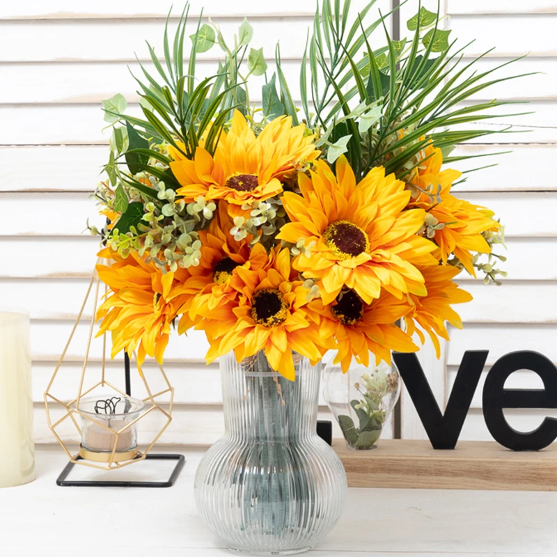 Sunflower Artificial Flowers Autumn Silk Table Big Bouquet Wedding Home
