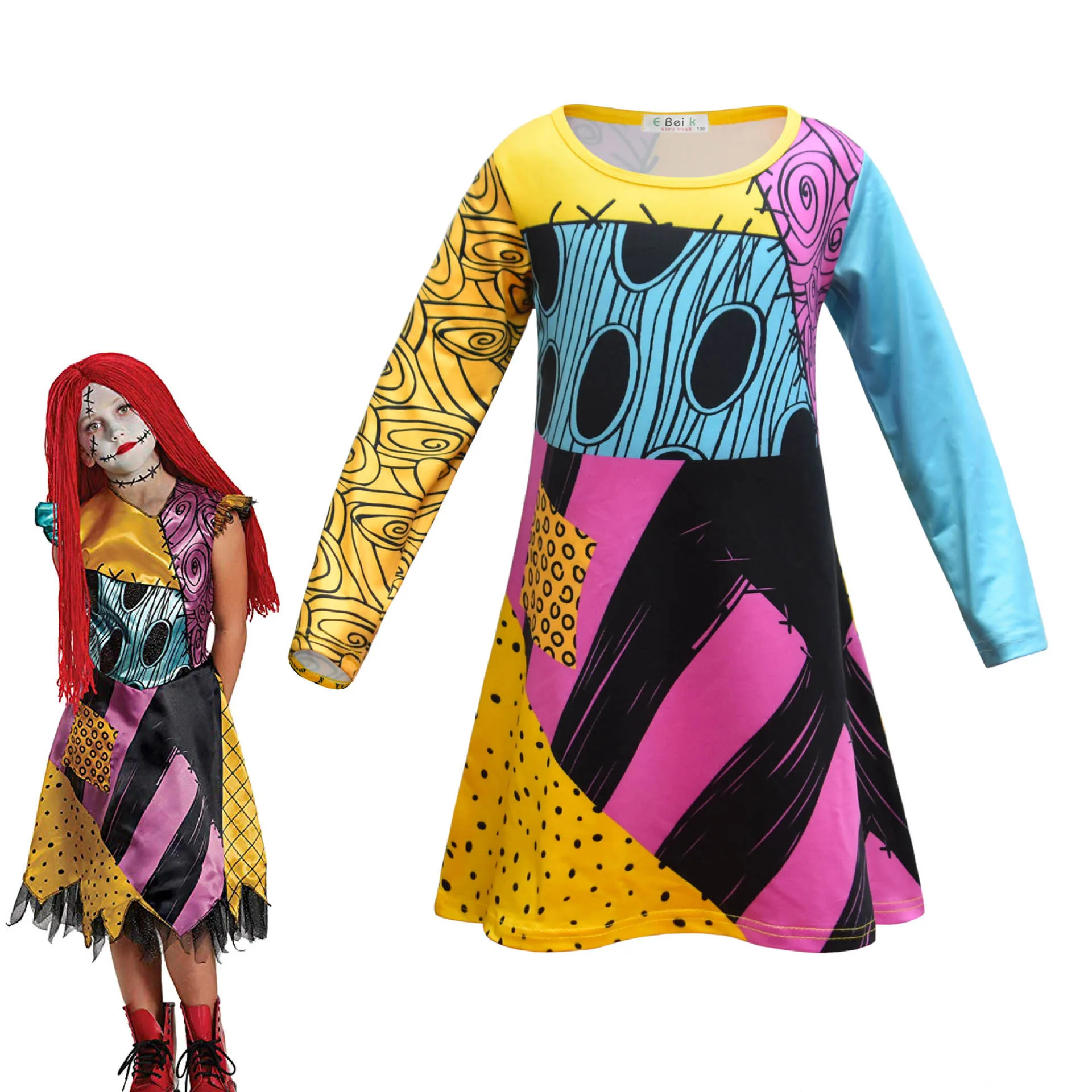 

new Nightmare Before Christmas Kids Dress for Girls Sally Cosplay Costume Baby Ruffle Tracksuit Children Birthday Party Clothing