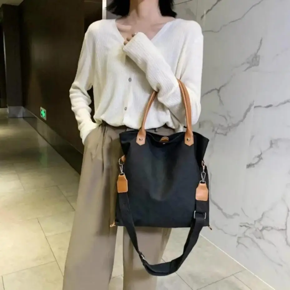 1 Pcs New Premium Quality Cotton Canvas Tote Bag Leather Strap With Bottle Compartment Handbag For Women