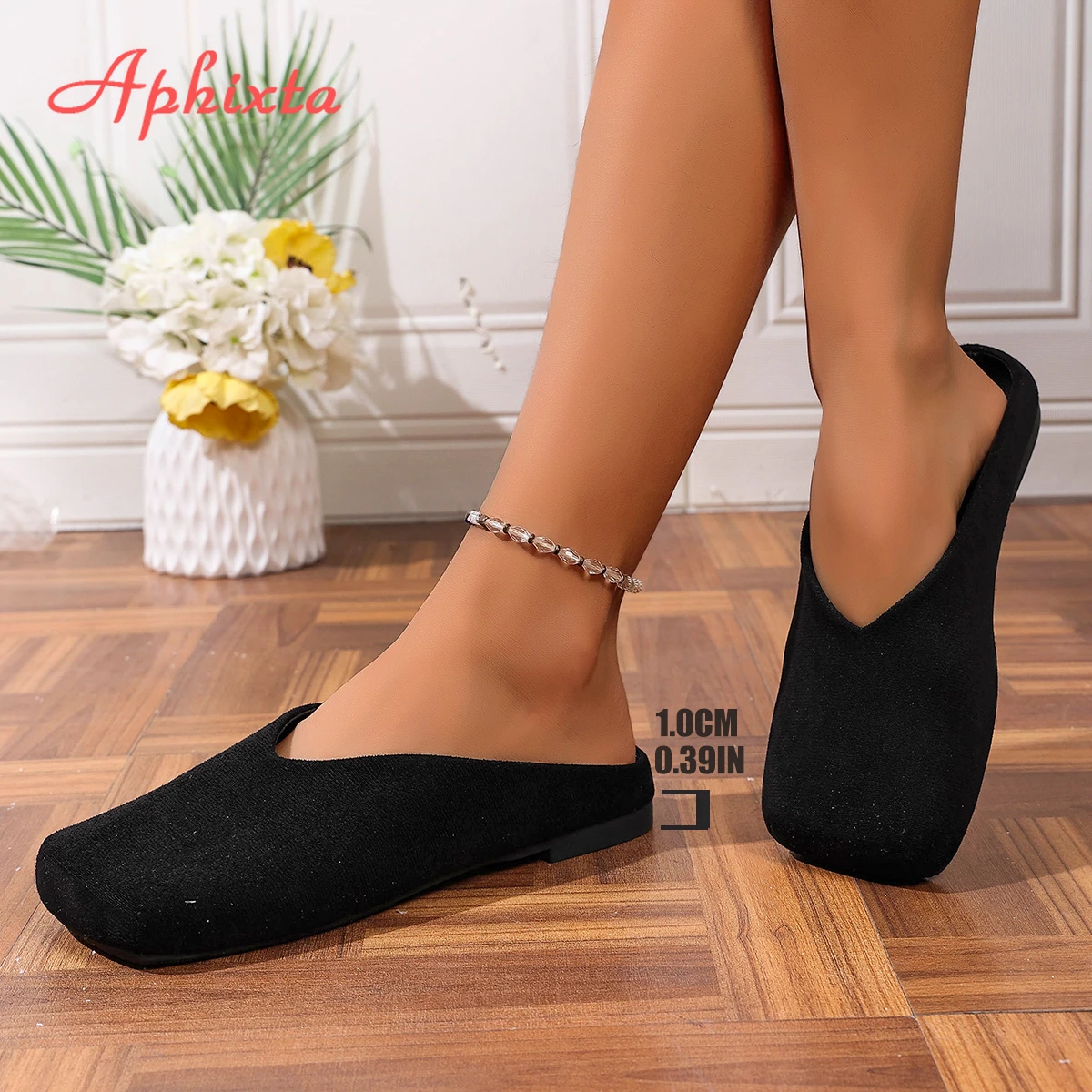 Aphixta 2025 Summer Flat With Slippers Square Toe Slip on Slides Women Sandals Angola Red Concise Mules Shoes Big Size 43 Slides