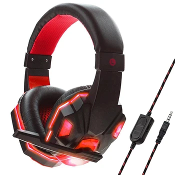 Cuffie da gioco cablate da 3,5 mm, auricolari per musica per computer con microfono, cuffie stereo con bassi virtuali surround, luce LED per giocatori