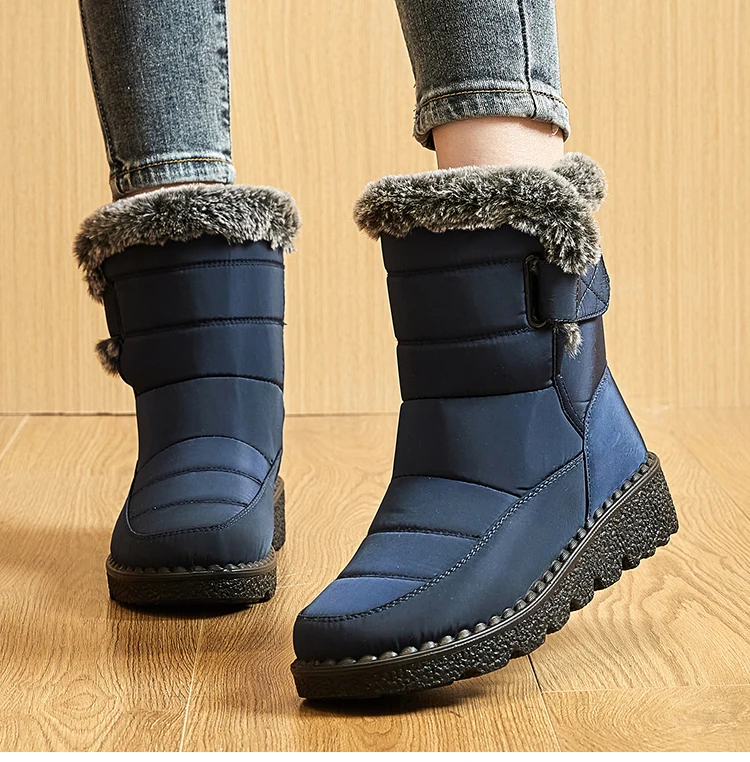 Women Winter Boots - Korean Style Mid Calf Snow Boots With Fur Lining & Waterproof Design
