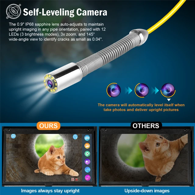 Sewer Camera with 10.1in HD Screen and 512HZ Locator Self-Leveling Distanc Counter Inspection Camera with keybord and 5mm Cable 4