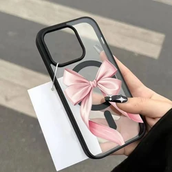 Chic Pink Bow Pattern Magnetic Phone Case - Premium Hard Back Cover - Galaxy S23 Ultra (Black)