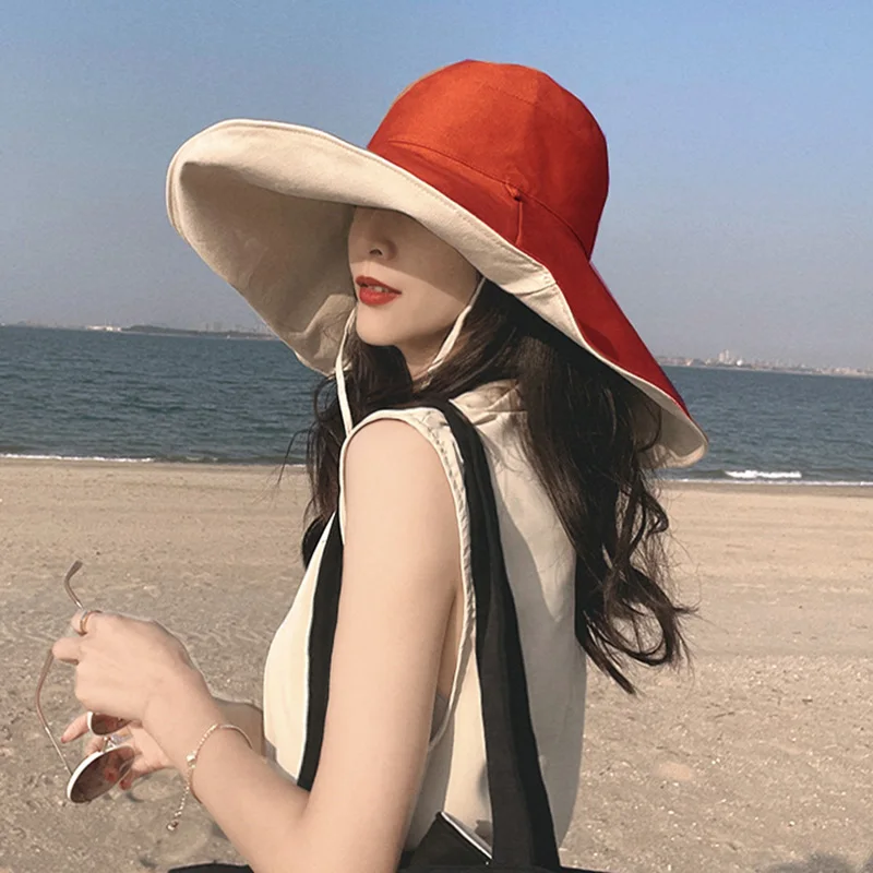 

Wide Brim Beach Hat Summer Women Sun Hat Foldable Double Side Wear Bucket Hat UV Protection
