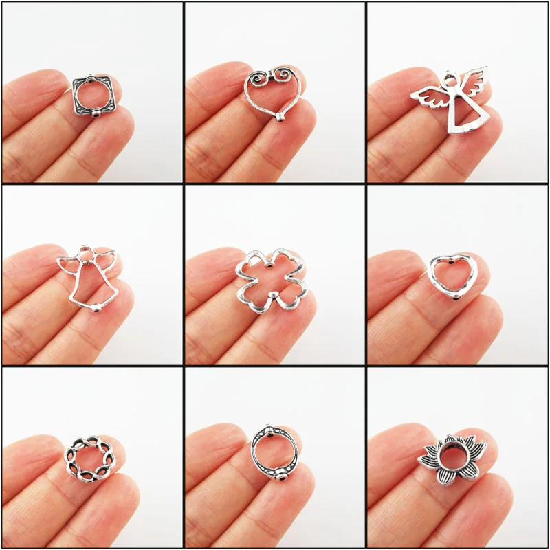 

Fashion New Lotus Heart Oval Circle Clover Angel Square Heart Charms Spacer Frame Beads Tibetan Silver Plated