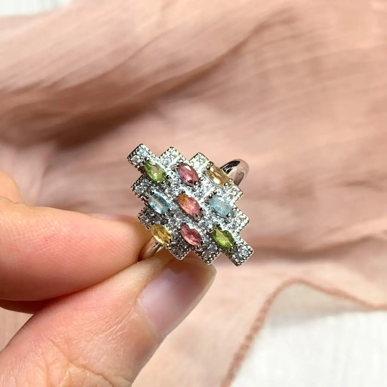 New Arrival Natural Tourmaline Rings Female  Jewelry For Women Gift Copper Cute Stone Flower