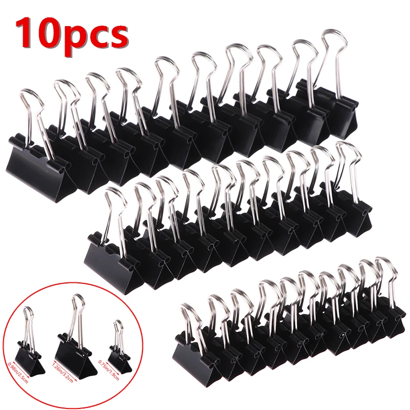 

10pcs/lot 3 Sizes Black Metal Binder Clips 19mm/ 25mm/ 32mm Notes Letter Paper Clip Office Supplies Binding Securing Clips