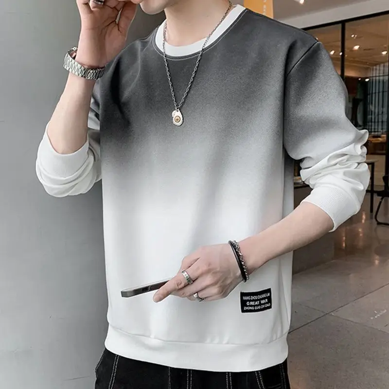 Fashion O-Neck Loose Casual Gradient Sweatshirts Men's Clothing 2023 Autumn Winter Oversized All-match Tops Korean Sweatshirts