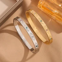 Classic Devil's Eye Gemstone Stainless Steel Gold Plated Women's Bracelet, High Quality Party Jewelry, Wife Gift 1