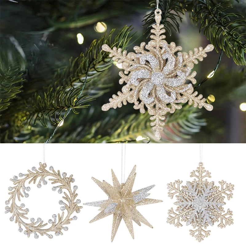 Adornos colgantes para árbol de Navidad, adornos con purpurina, copos de 3D, corona de estrellas, adornos para el decoración de Navidad, Año - AliExpress