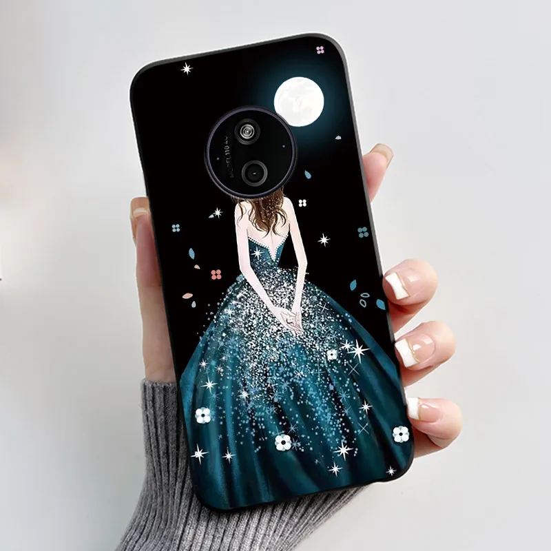 Floral Cartoon Design Soft Silicone Black Phone Case