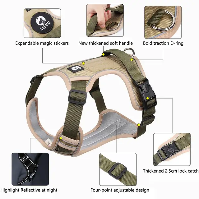 Dog Harnesses Pet Collar Labrador Army Reflective Adjustable Harness Oxford Cloth Vest Training Hound Walk Medium Large Dog 5