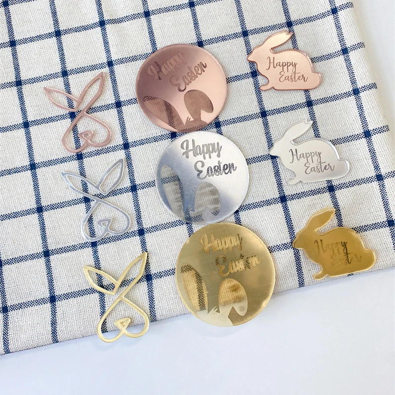 

Easter Bunny Cake Decorations Rabbit Animal Ornaments Acrylic Silver Circle Cake Topper Decor Baking Supplies Happy Easter Day