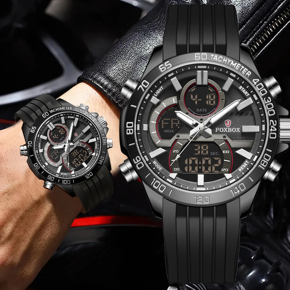 LIGE Luxury Original Men Sports Wrist Watch Big Quartz Steel Waterproof Dual Display Clock Watches Relogio Masculino For Men