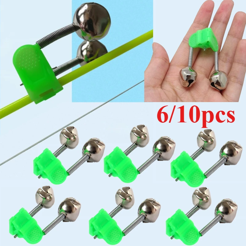 Alarmes de touche vertes ABS - 6/10 cloches sensibles pour canne à pêche avec son clair