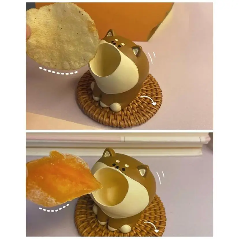 1Pcs Resin Big Mouth Pen Holder Cartoon Dog Cat Cosmetic Brush Holder Desktop Organizer Paper Clip Office Room Desktop Ornaments