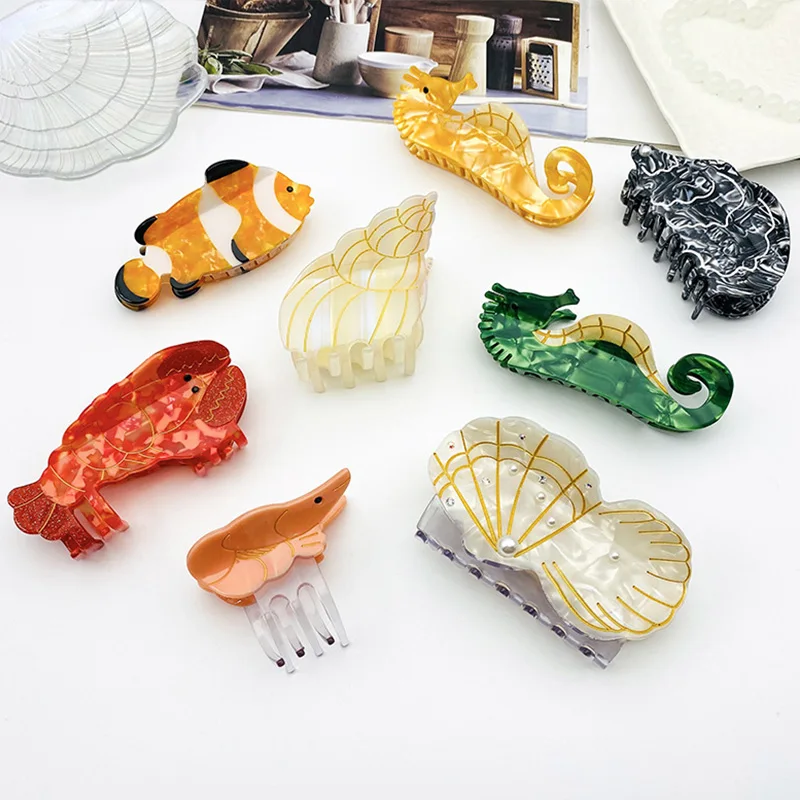 

Korea Cartoon Ocean Starfish Crayfish Hair Claw Clip For Women Cute Oyster Dolphin Shell Hair Accessories Conch Jewelry Gifts