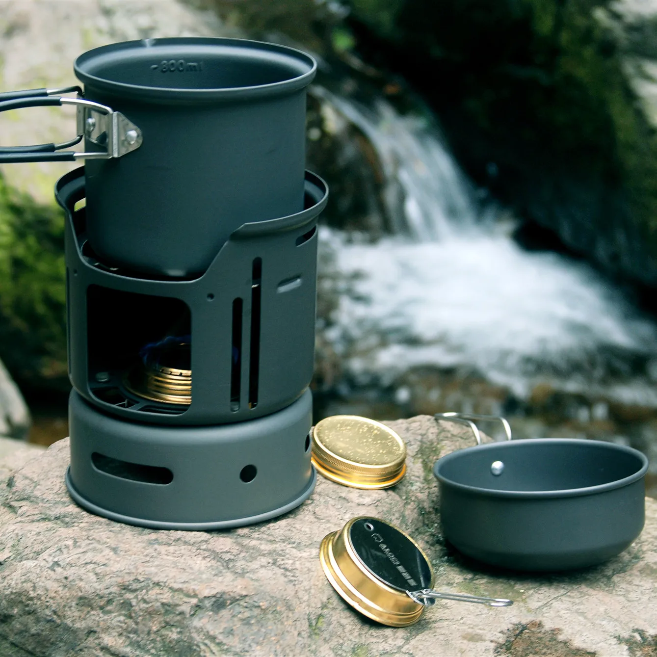 Outdoor Camping Alcohol Stove ALOCS CW-C01 Windproof Aluminium Alloy Pot Set Portable Stackable Storage All-in-one Alcohol Stove