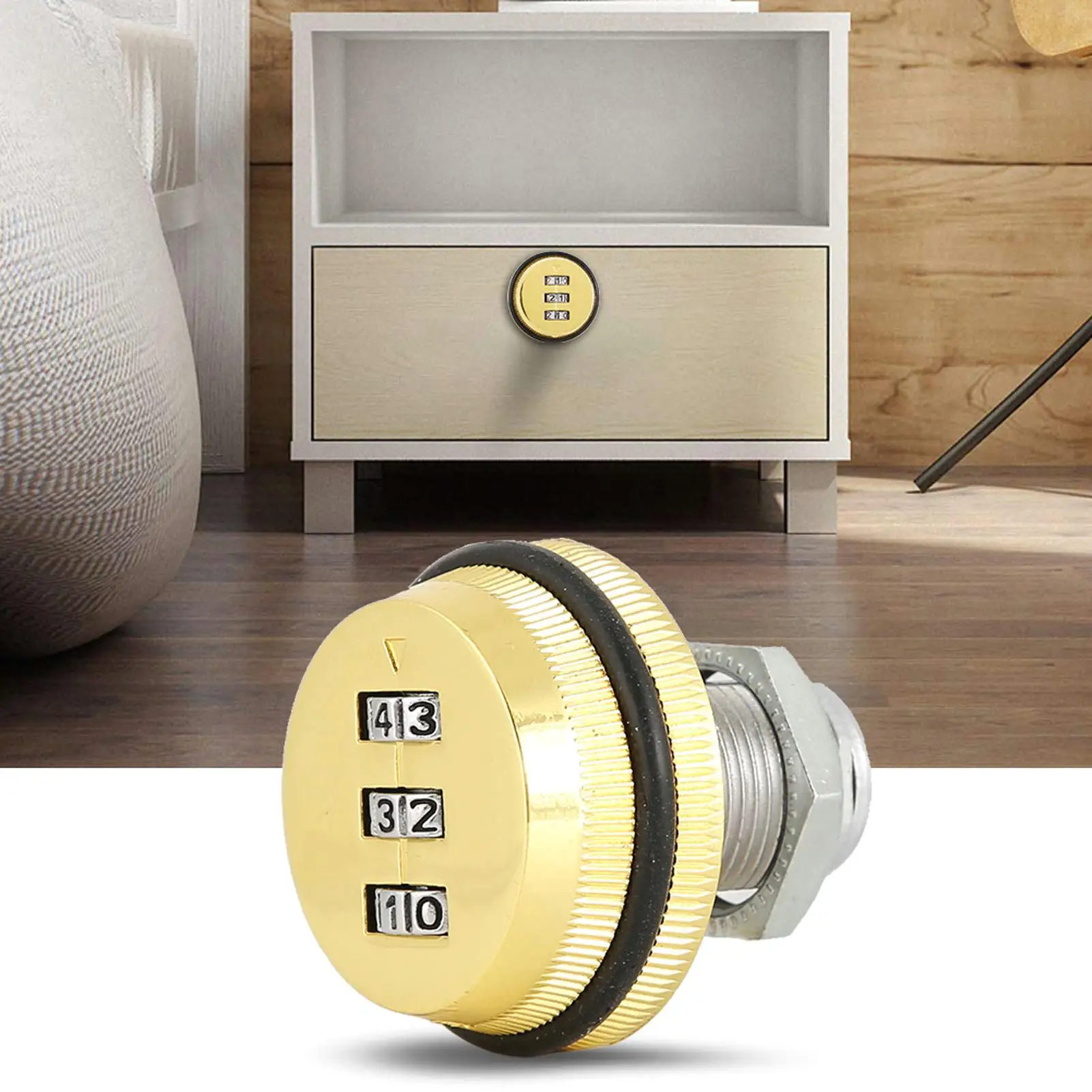 3-Digit Password Cam Lock-Zinc Alloy 30mm Combination Lock for Drawers & Mailboxes-Gold Finish