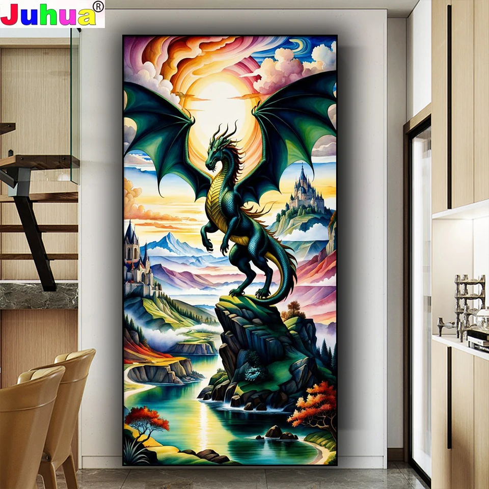 그린 드래곤 다이아몬드 그림, DIY 쥬얼리 크로스 스티치 다이아몬드 모자이크, 풀 스퀘어 라운드 사진, 자수 홈 장식, 새로운 2024