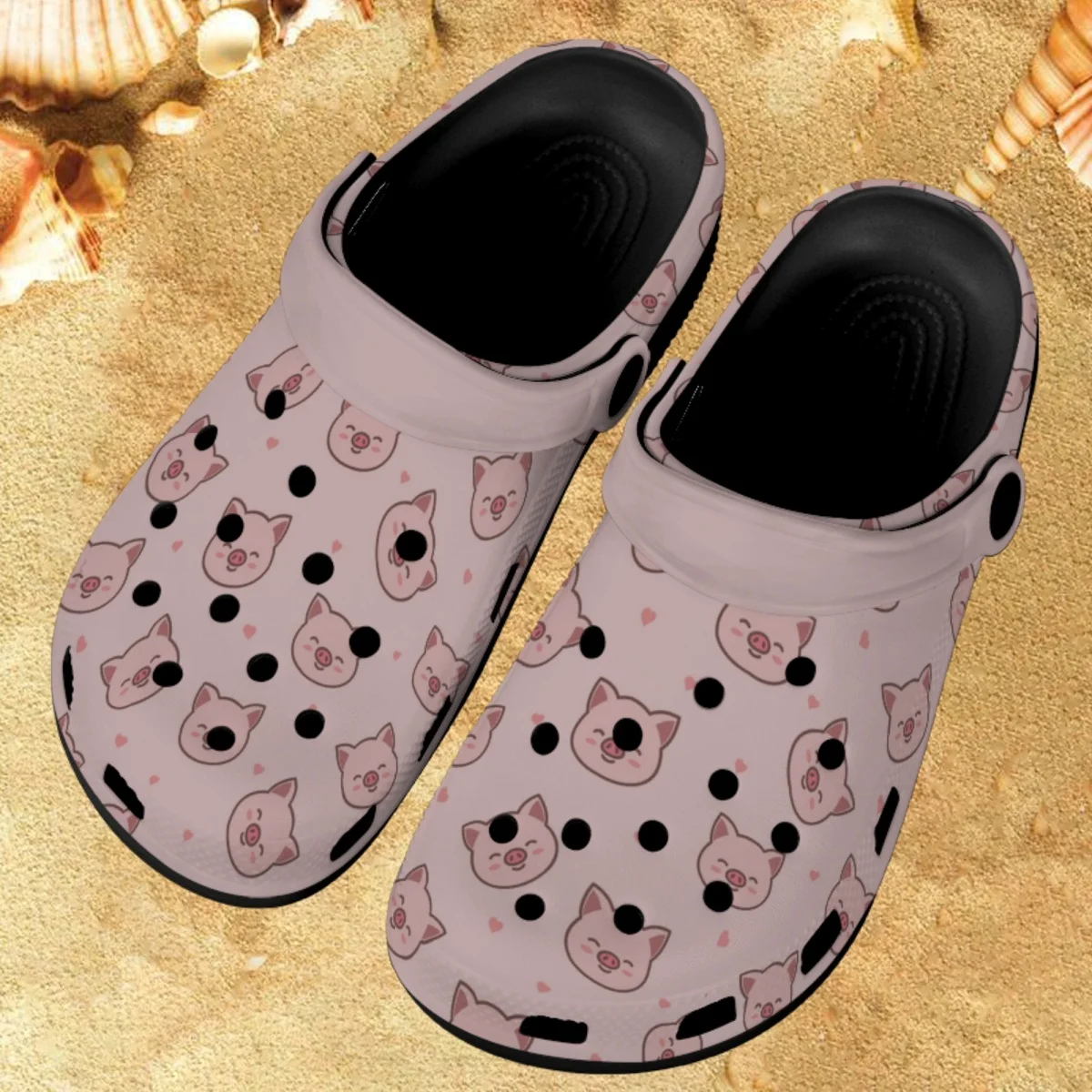 

Сандалии женские летние с перфорацией, босоножки для ванной комнаты, Нескользящие дышащие, Суперудобные тапочки, симпатичная поросенка, розовый цвет