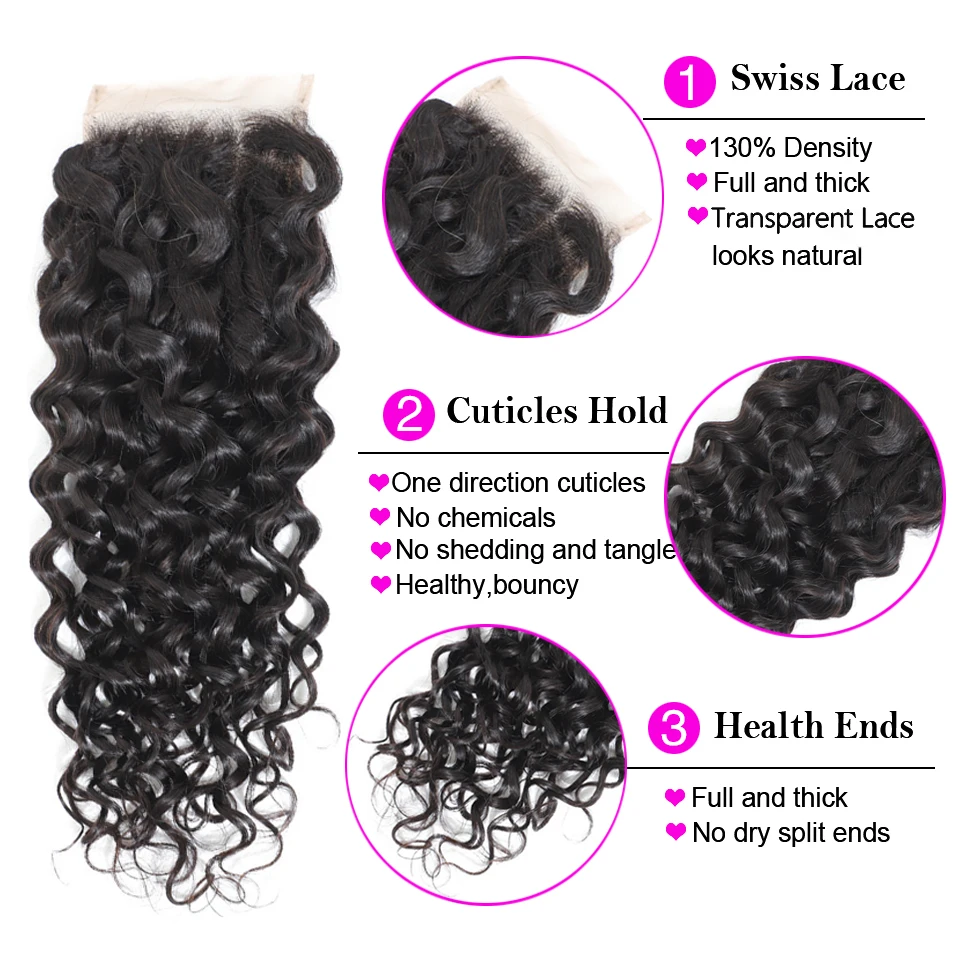 Water Wave 13x4 Transparent Lace Frontal With Baby Hair Remy 100% Human Hair PrePlucked Bleached Knots 4x4 Lace Closure Mayfair