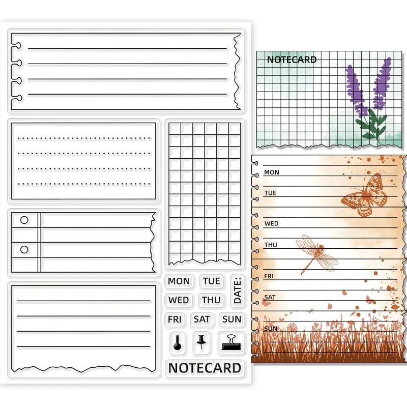 Clear Stamps 1Sheet Clear Stamp Notebook Stamp Silicone Set 5Pcs Silicone Notepad templates and 12 pcs Markers for Notebook DIY