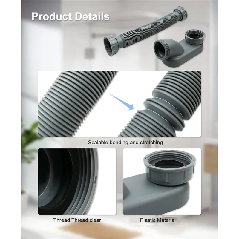 Newest Low Profile 1 1/2 P Trap Flexible Bathtub Shower Drain Pipe Flat P Trap Free Standing Tub Drain For Bath Bathtub