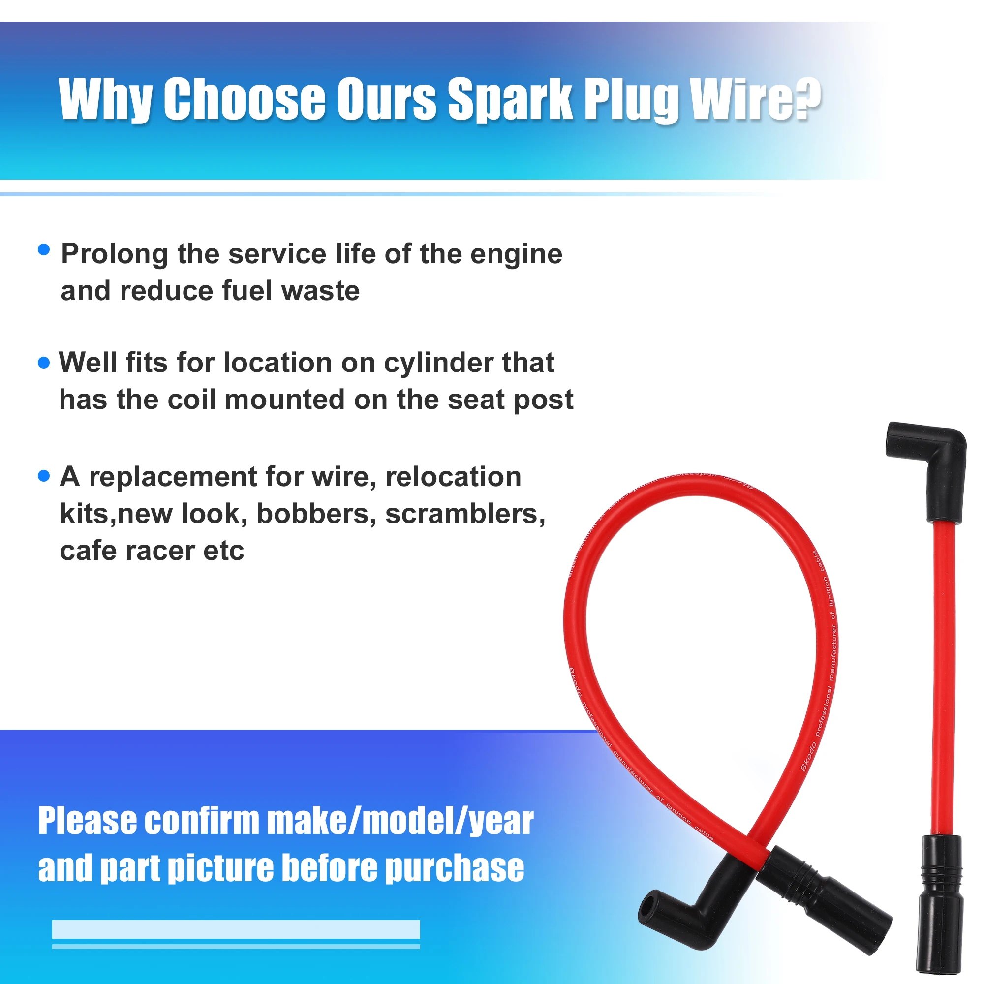 Motorcycle Spark Plug Wire 2 PCS 10.4mm 10mm For Harley-davidson Softail Dyna FXD 1999-
