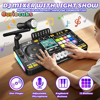 Mixer DJ musicale per bambini con microfono Tastiera elettronica Bluetooth Giradischi DJ Console Giocattolo educativo per strumenti musicali junior 1