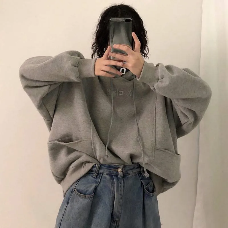 Korean Style Simple Casual Soft Loose Solid Women Hoodies Autumn Winter Trendy Ulzzang Streetwear Female Pullover Clothing Thick