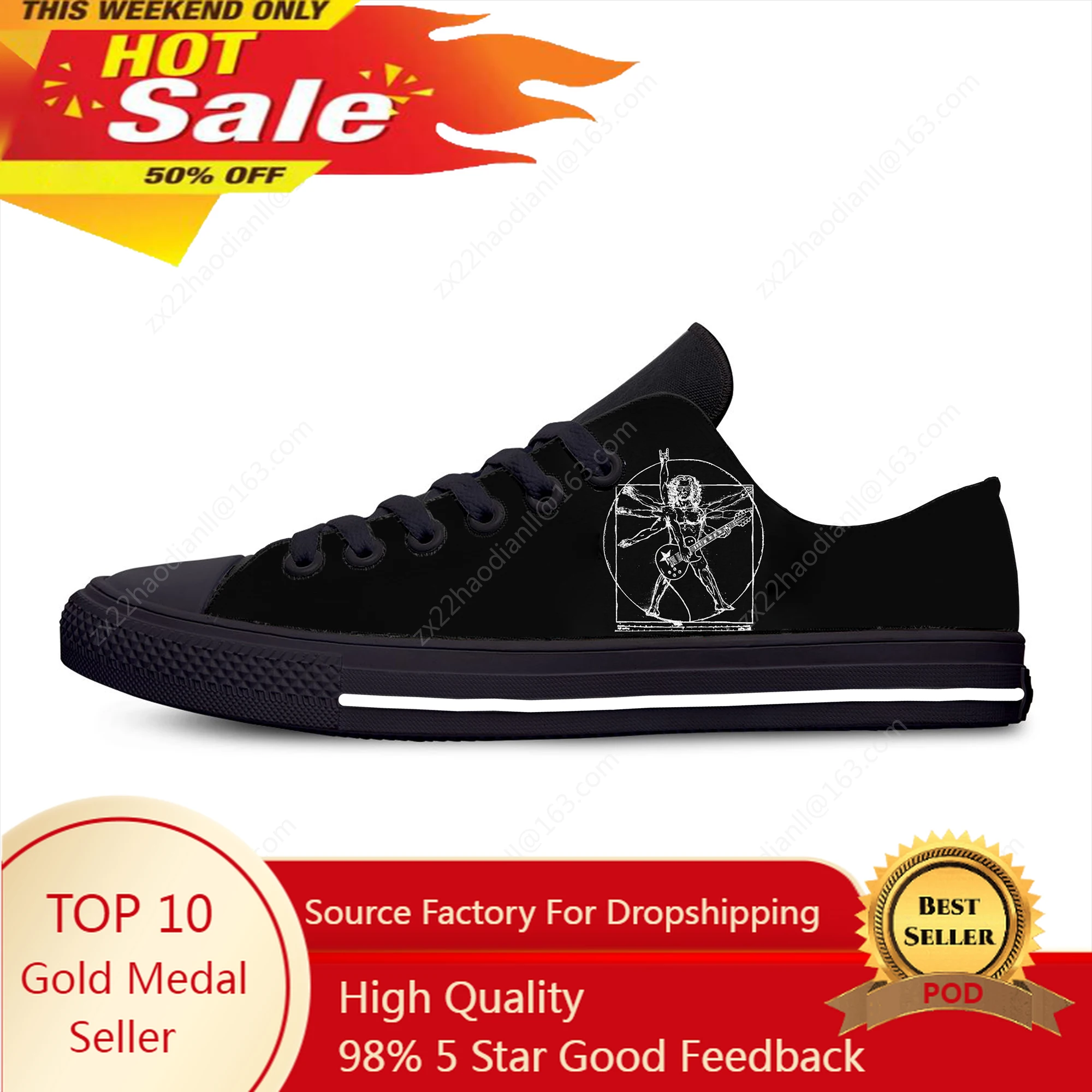 

Da Vinci guitar rock band Fashion Funny Classic Casual Cloth Shoes Low Top Lightweight Breathable 3D Printed Men women Sneakers