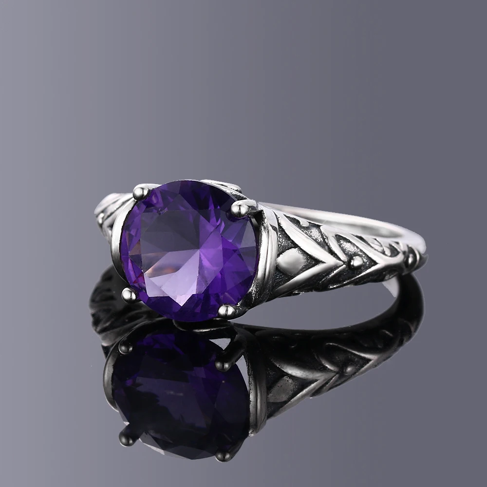 

Silver Rings Zircon Amethyst for Women Vintage Design Fashion Jewelry Bridal Wedding Engagement Ring Accessory