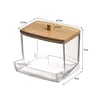 1Pcs Cotton Swab Holder, Cotton Swab Dispenser with Bamboo Lids,Bamboo Bathroom Storage Jars Storage Containers Clear Plastic 5