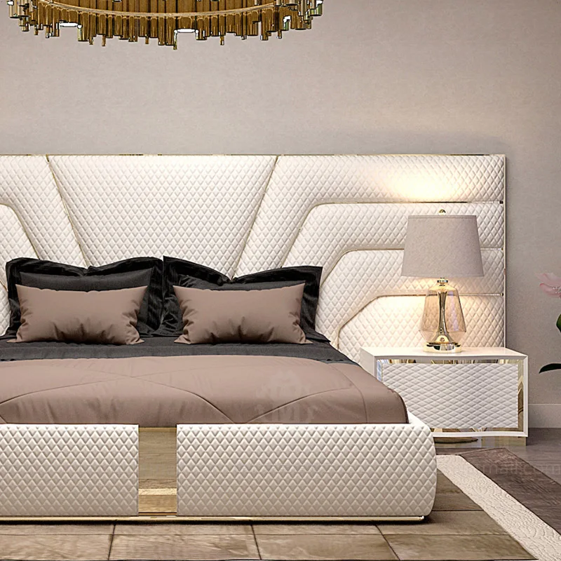 talian Luxury King Size Bed Frame Big Headboard Wood Bedroom Furniture Cabeceira Cama Casal Lit 2 Personnes Moderne Disign