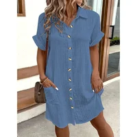Plus Size 1XL-5XL Spring and Autumn European and American Hot Summer Simple Lapel Button Dress Skirt - Image 5
