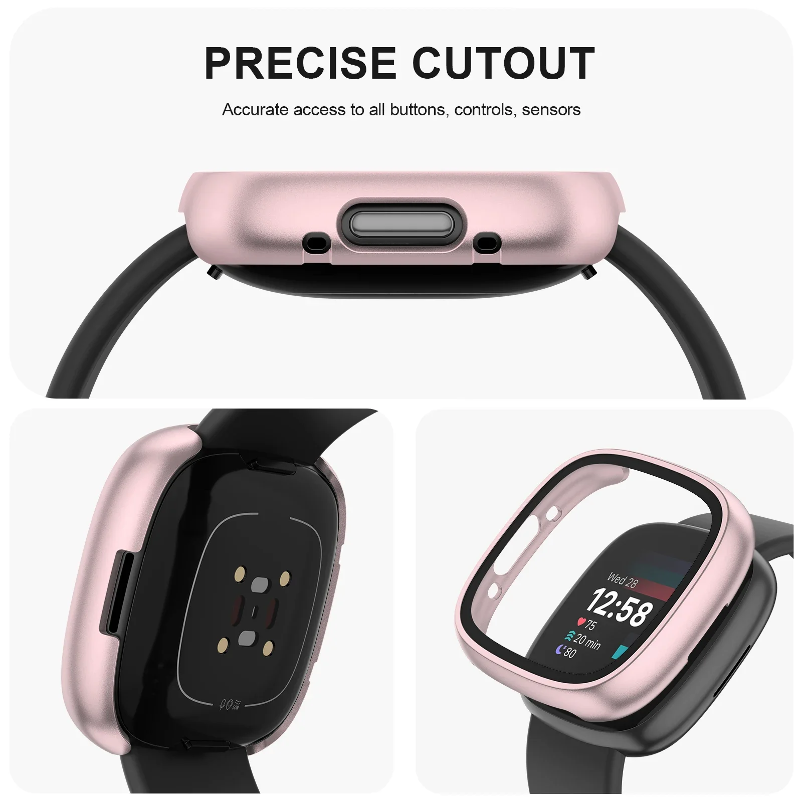 Glass Case Fitbit Versa 4/Sense 2 Full Cover HD Tempered Glass Screen Protector Bumpe Shell Fitbit Versa 4 Case apple watch screen protector watch screen protector case watch screen protector apple watch screen protector case watch case watch protective case watch cover watch protective cover bumper protective case