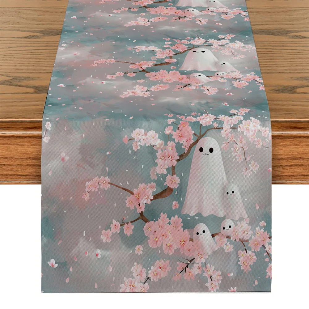 

Sakura Kawaii Ghost Family Watercolor Table Runner Home Wedding Centerpieces Decoration Party Table Runners Dining Long Cloth