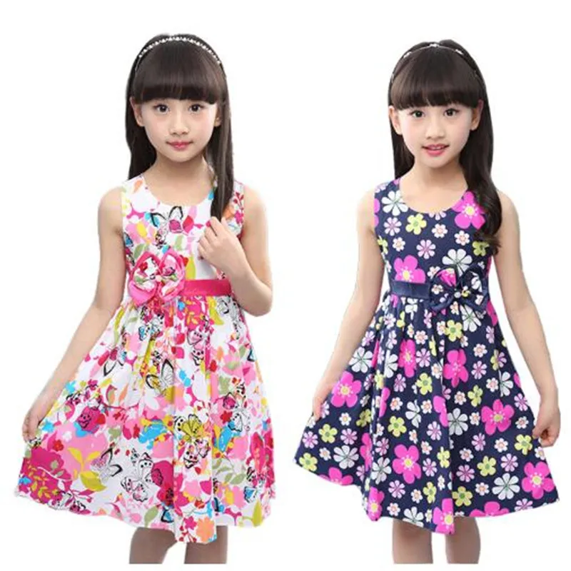 Flower Girls Dress Sleeveless Bow Kids Dresses for 4 5 6 7 8 9 10 11 12 Year Summer Children Princess Clothing | Детская одежда и