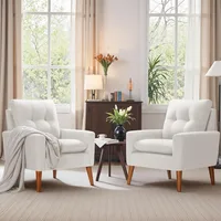 Mid Century Accent Chair, Fabric Modern Reading Living Room Chair, Fluffy Comfy Armchair Small Sofa Chair with Wood Legs 1