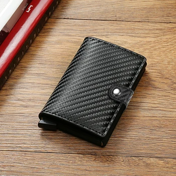 Carbon Fiber Credit Card Holder Wallet Men Rfid Smart Metal Thin Slim Pop Up Minimalist Wallet Small Black Purse Metal Vallet - Image 6