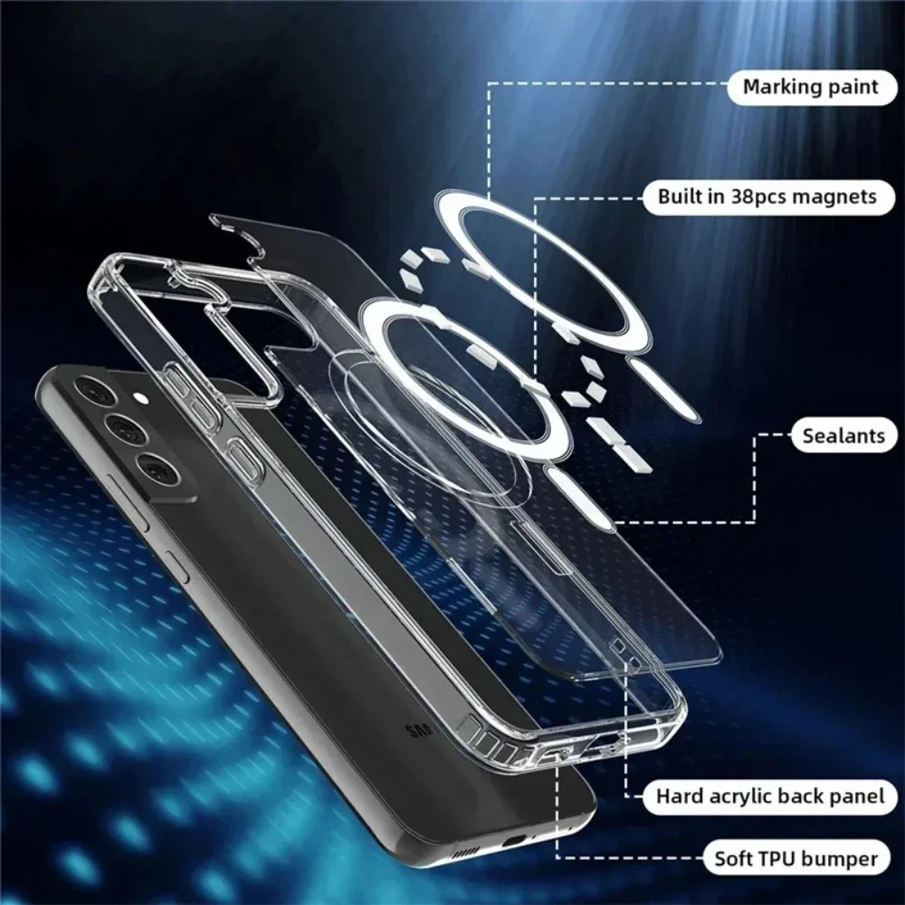 Original For Magsafe Magnetic Case for Samsung GalaxyS25 S24 S22 Ultra S23 S21  Plus Wireless Charging Shockproof Clear Cover