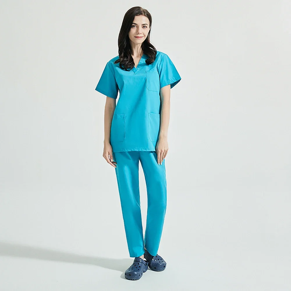 Women Short Sleeve Beauty Uniform V-neck Scrubs Tops+Pants Spa Uniform Health Workers Working Set Scrub Suit Scrubs Set