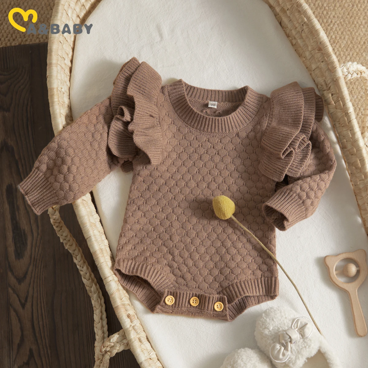 Ma&Baby 0-24Months Newborn Infant Baby Girl Romper Knit Ruffle Warm Long Sleeve Jumpsuit Toddler Fall Spring Clothing 1