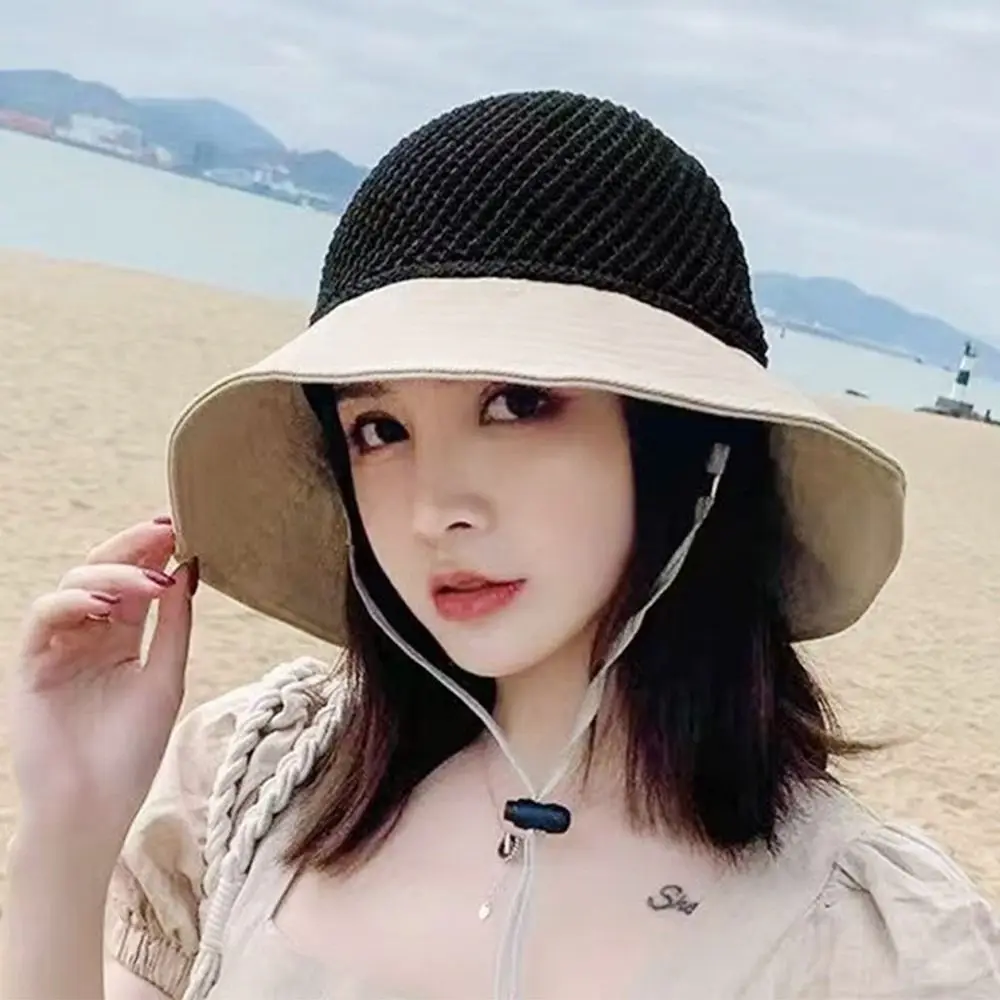 Summer Women Bucket Hat UV Protection Sun Hats Soft Foldable Wide Brim Outdoor Beach Hat Panama Cap 3
